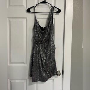 Express Shimmering Silver Dress